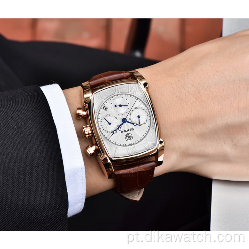 Boas vendas de relógios masculinos benyar 5113 relógios de quartzo multifuncionais de moda à prova d&#39;água relógios de pulso de couro genuíno no atacado